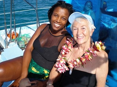 Jeanne Lee with friend celebrating her Birthday at Sea