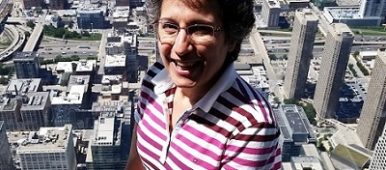 Chicago Sky Deck Brenda Avadian standing on ledge