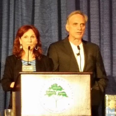 Marilu Henner and Michael Brown speaking at Cancer Convention