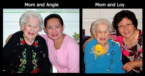 Claire Abel's Mom pictured with Angel Caregivers, Angie and Loy