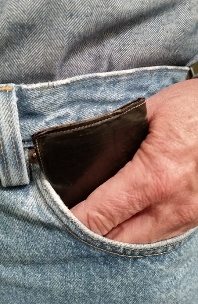 Wallet in hand in pocket