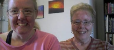 Screenshot of Skype video call w Lynn Pursel, her mom, Helen, and The Caregiver's Voice, Brenda Avadian