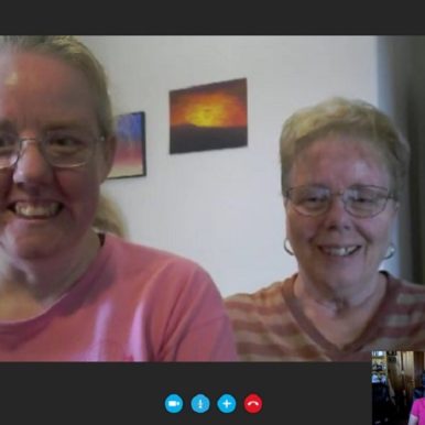 Screenshot of Skype video call w Lynn Pursel, her mom, Helen, and The Caregiver's Voice, Brenda Avadian