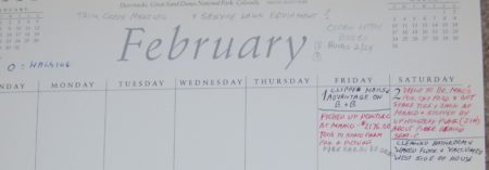 Each day is filled with notes like these in Ginny's calendar