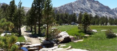 Stream running across Cottonwood Lakes trail