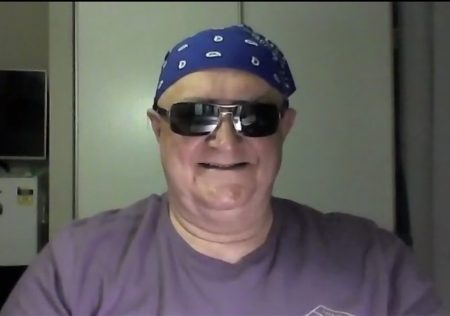 Mick Carmody's lookin' cool with his shades and bandana!