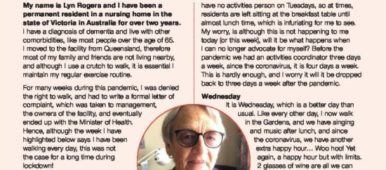 Click to view complete page of resident's experience living with Alzheimer's in a nursing home during pandemic- ADI Global Perspective July 2020