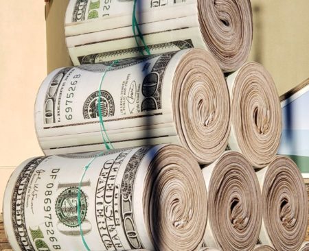 Money - Rolls of $100 bills outside Chumash Casino