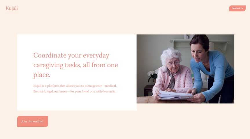 Kujali.care homepage for caregivers for people w dementia draft
