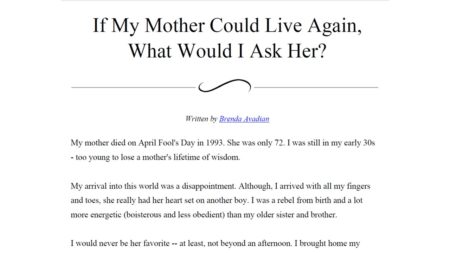 Screenshot of Avadian article—Remembering my mother