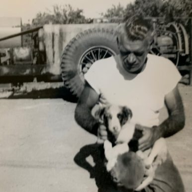 Suzanne Marriott's father with a puppy