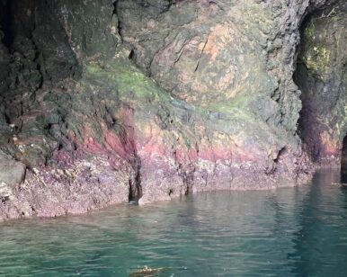 Entering the Painted Cave at Santa Cruz Island, the largest of the 8 Channel Islands off the coast of California