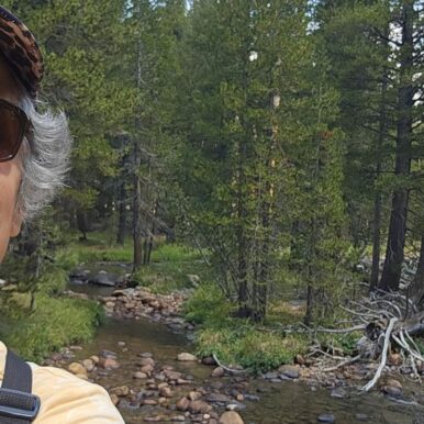 Brenda Avadian solo hiking in Yosemite at Tuolumne Meadows