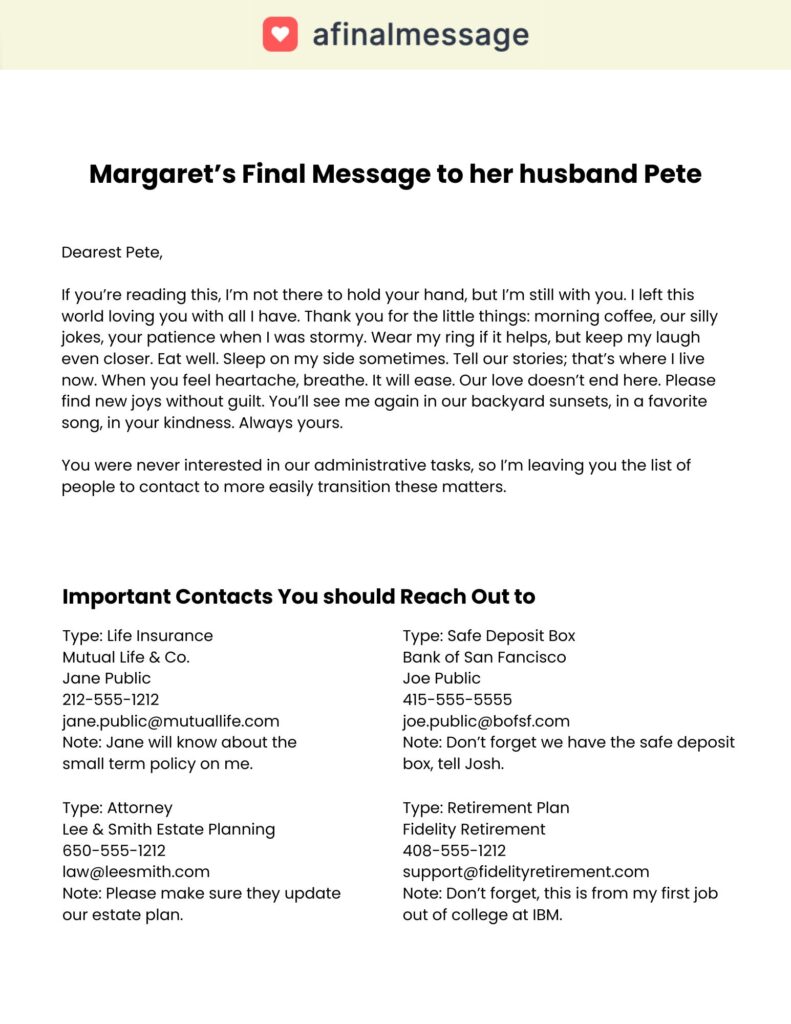 A Final Message - Letter with Instructions